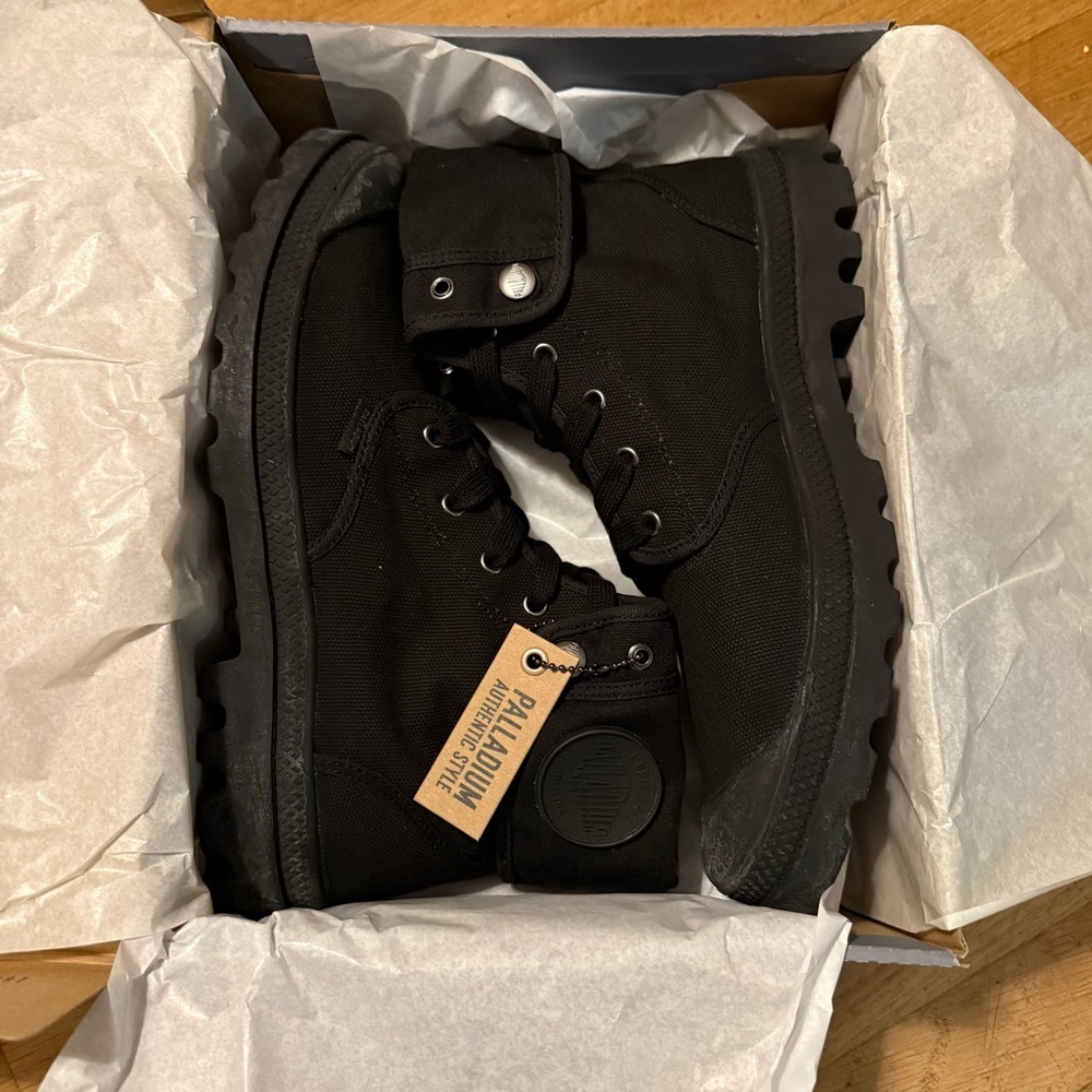 Palladium Baggy Boots Men’s US Black Combat Lace-Up High Top Canvas Fold Down - Picture 7 of 7